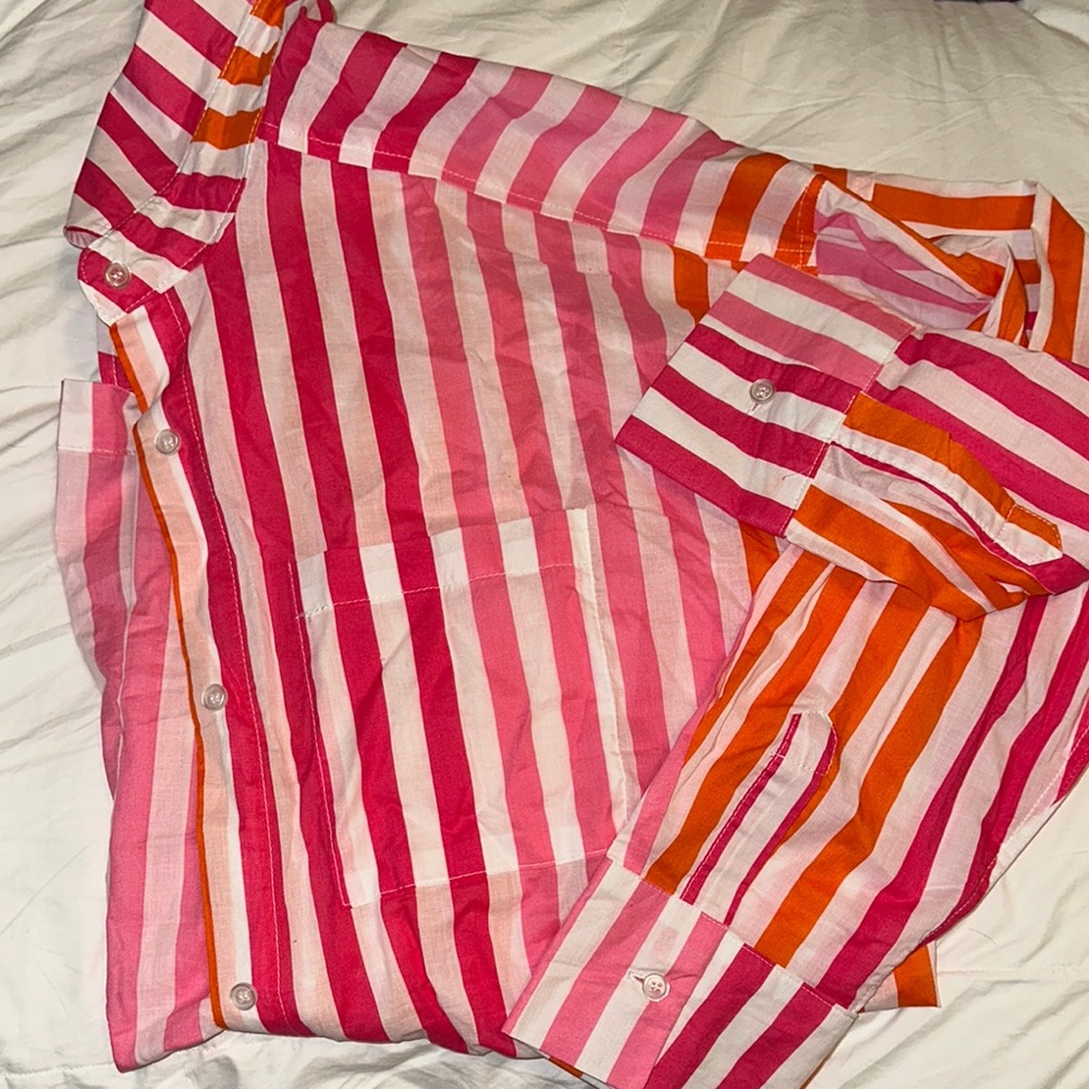 Striped Pink and Orange Button-Up Shirt